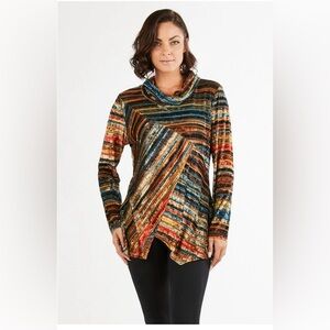 Cartise Cowl Neck Multi Color Asymmetrical Hemline Velvet Tunic Size Medium